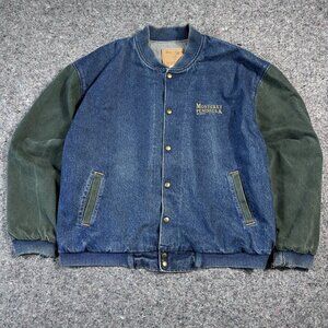 Vtg Three Rivers 90s Two Tone L Denim Jacket Green Send Blue Body Made In USA